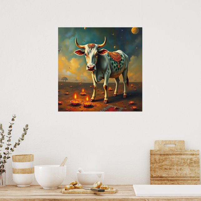 Póster Luz diwali de vaca sagrada india (Cocina)