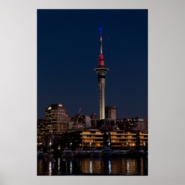Póster luz nocturna de Auckland, Sky Tower, (Frente)