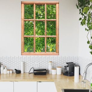 Póster Luz solar a través de hojas vista desde una ventan