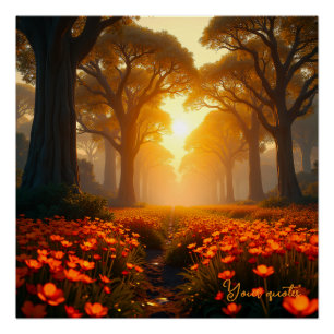 Póster Luz solar cálida paisaje de flores silvestres natu