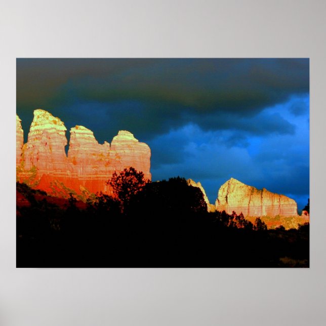 Póster Luz solar sobre rocas rojas (Frente)