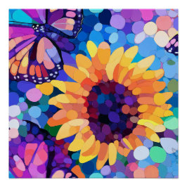 Póster Luz solar y mariposas Arte de lienzo de girasol