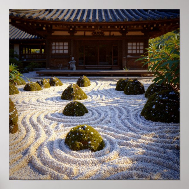 Póster Luz solar y sombras - Jardín de grava al horno Zen (Frente)