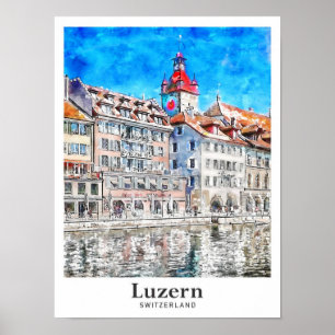 Póster Luzern Suiza Viaje Mano de color de agua de navega