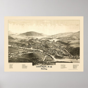 Póster Luzerne y Hadley, mapa panorámico de NY - 1887
