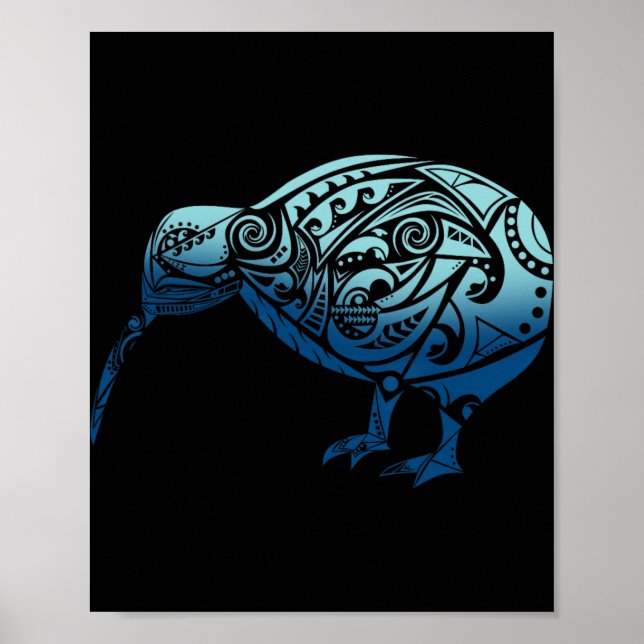 Póster Lynesia Maori Kiwi Bird Ocean Blue New Zealand  (Frente)
