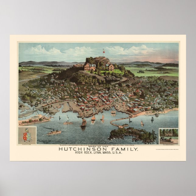 Póster Lynn, MAMÁES Mapa Panorámico - 1881 (Frente)