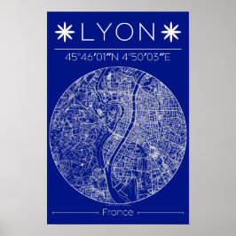 Póster Lyon Blueprint City Map Poster Minimal Wall Art