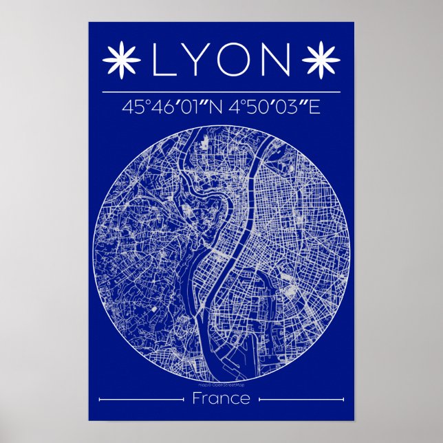 Póster Lyon Blueprint City Map Poster Minimal Wall Art (Frente)