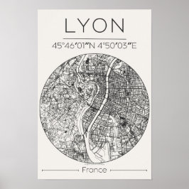 Póster Lyon City Map Poster – Minimal Charcoal Wall Art