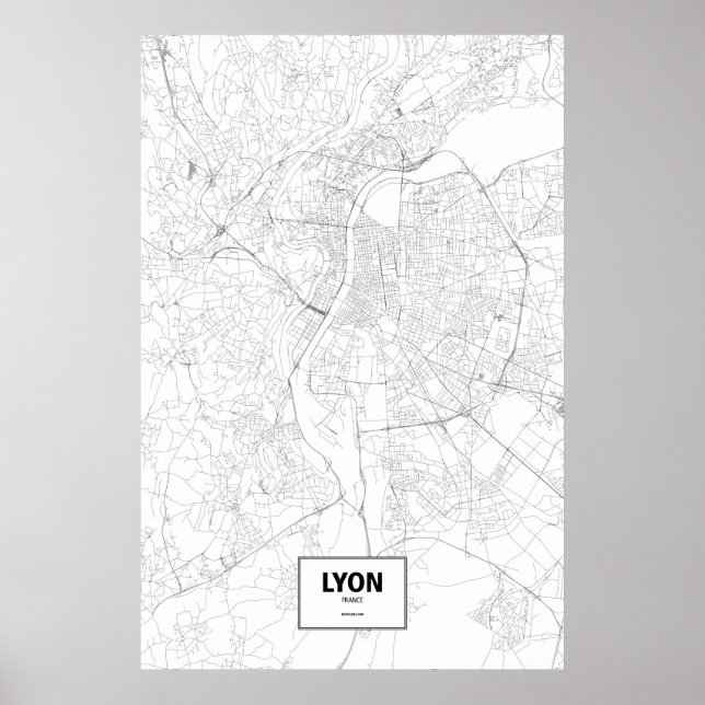 Póster Lyon, France (black on white) (Frente)