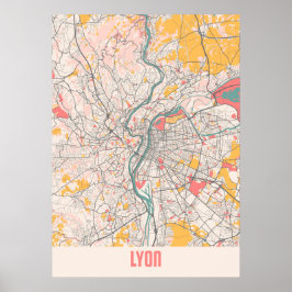 Póster Lyon - France Chalk City Map