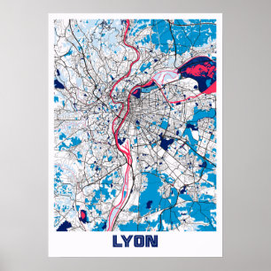 Póster Lyon - France MilkTea City Map