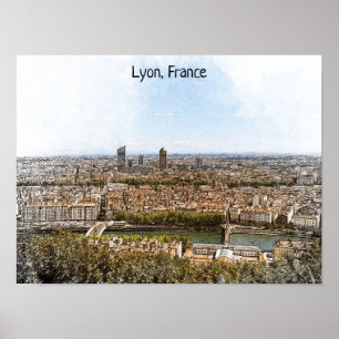 Póster Lyon France Panorama View