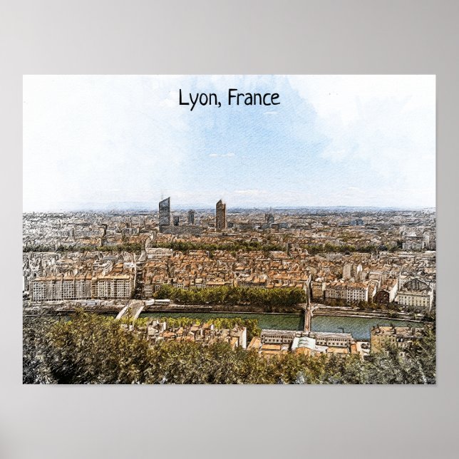 Póster Lyon France Panorama View (Frente)