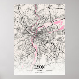 Póster Lyon - Francia Mapa de la ciudad napolitana
