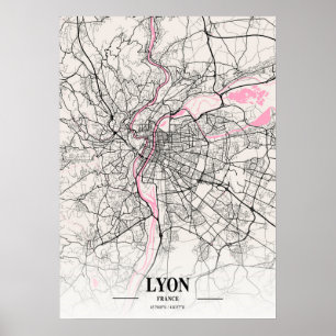 Póster Lyon - Francia Mapa de la ciudad napolitana