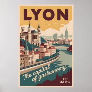 Póster Lyon Francia Paisaje Urbano Retro Viajes