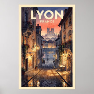 Póster Lyon Francia Viaje Vintage