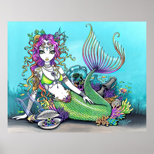 Póster Lyra Poster de sirena arcoiris tropical (Frente)