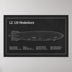 Póster LZ 129 Hindenburg - Planes de diseño de líneas aér