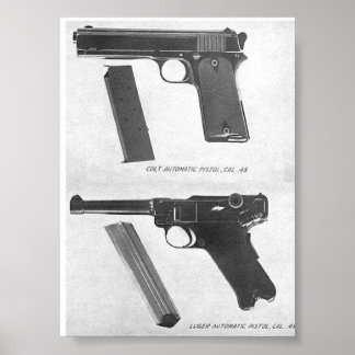 Póster m1911 vs. pistola Luger P08