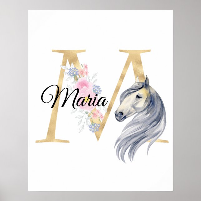 Póster M letra monograma de nombre personalizado con caba (Frente)