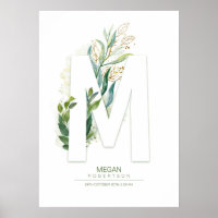 M Letra monograma Moda de follaje verde oro