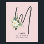 Póster M Letter Monogram Blush Floral Decor<br><div class="desc">Flower Letter Poster,  New Baby Girl Gift,  Personalized Initial,  Floral Initial Wall Art,   Initial Nursery Poster,  A Nice Gift for a Newborn,  a Child's Birthday</div>
