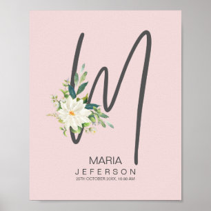 Póster M Letter Monogram Blush Floral Decor