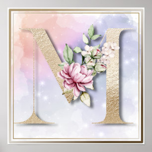 Póster M Monogram Burgundy Floral Poster
