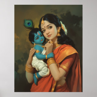 Póster Maa Yashoda y el pequeño Poster Krishna
