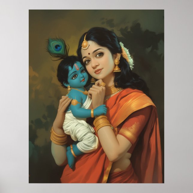 Póster Maa Yashoda y el pequeño Poster Krishna (Frente)
