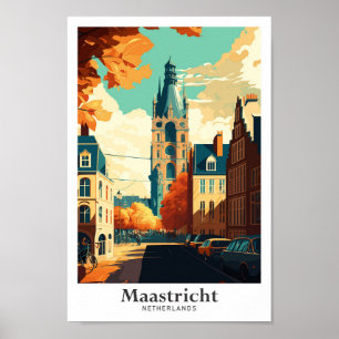 Póster Maastricht Países Bajos Ilustracion de Viajes Vint