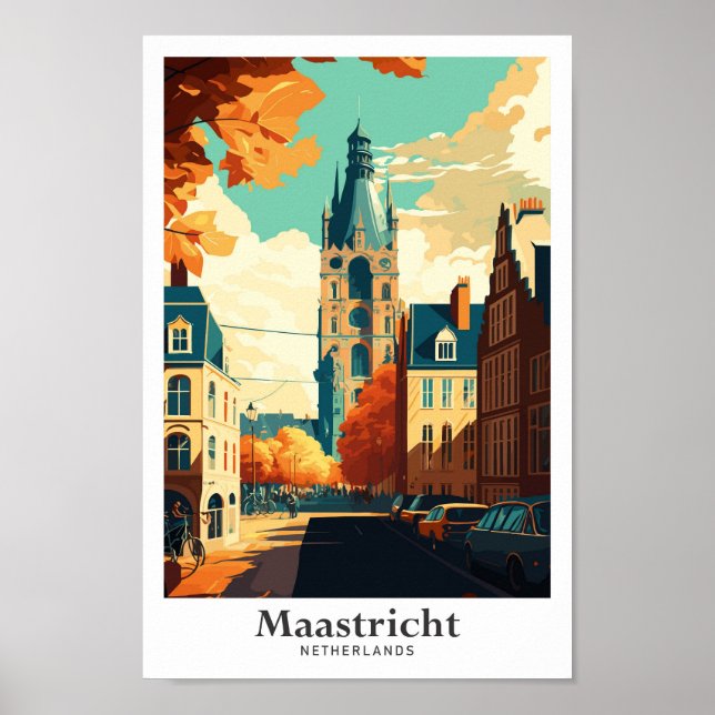 Póster Maastricht Países Bajos Ilustracion de Viajes Vint (Frente)