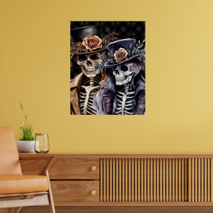 Póster Macabre Naranja y morado acuarela Skeleton