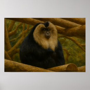 Póster Macaca con cola de león en santuario forestal