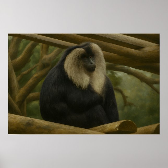 Póster Macaca con cola de león en santuario forestal (Frente)