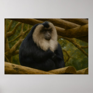 Póster Macaca con cola de león en santuario forestal