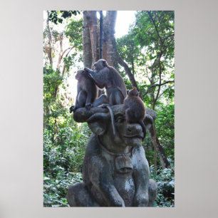 Póster Macacos en un toro... Estatua