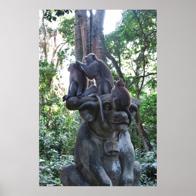 Póster Macacos en un toro... Estatua (Frente)