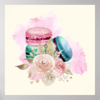 Macarones coloridos y acuarela de flores