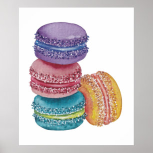 Póster Macarones De Arcoiris Cuidados En Acuarela