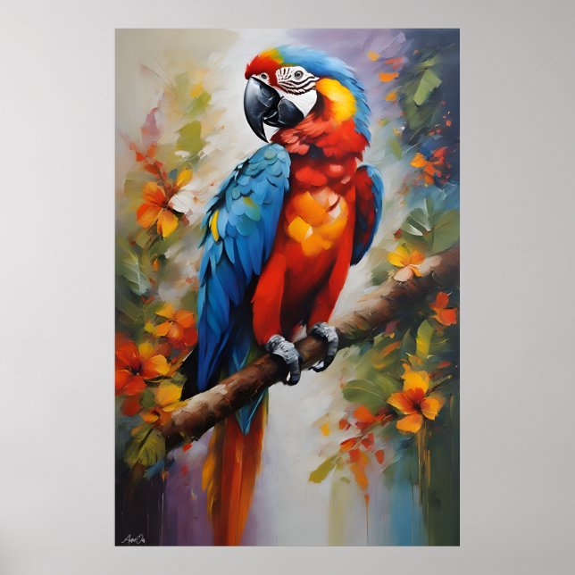 Póster | Macaw | Estilo de pintura de aceite (Frente)