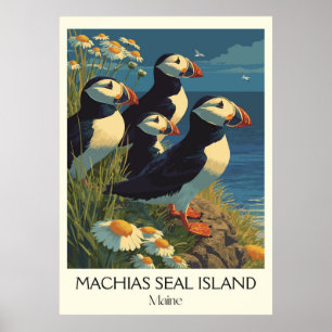 Póster Machias Seal Island ME Vintage Bird Art