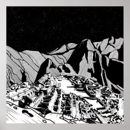 Póster Machu Picchu paisaje blanco y negro