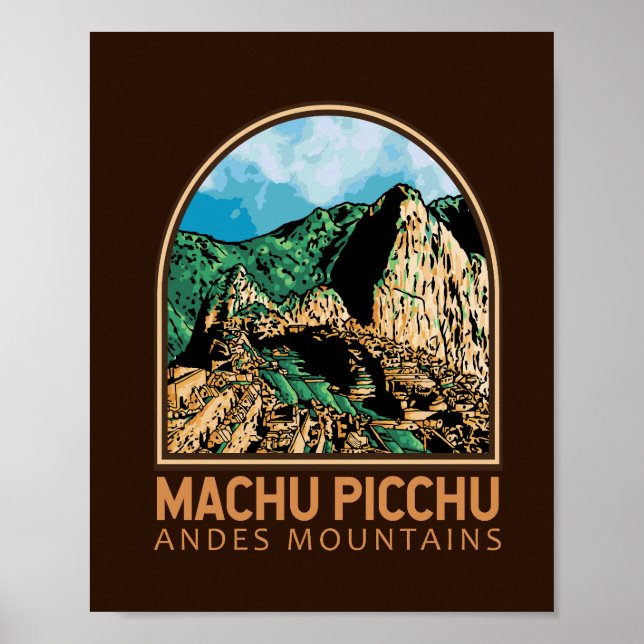 Póster Machu Picchu Perú Emblema de la Vintage (Frente)