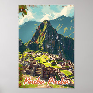 Póster Machu Picchu Perú Ilustracion de viajes artísticos