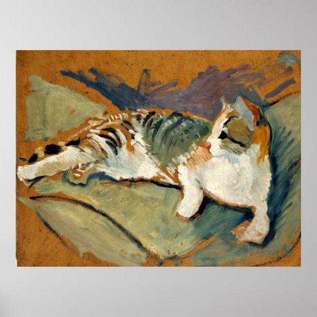 Póster Macke - Gato sobre el almohada verde (Frente)