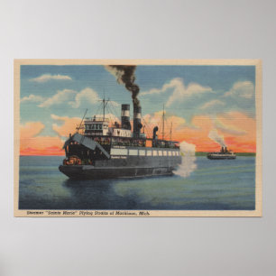 Póster Mackinac, MI - vista del vapor de Sainte Marie